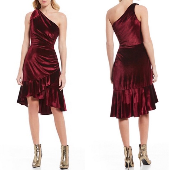 Chelsea & Violet Dresses & Skirts - Chelsea & Violet Velvet Dress Ruched One Shoulder